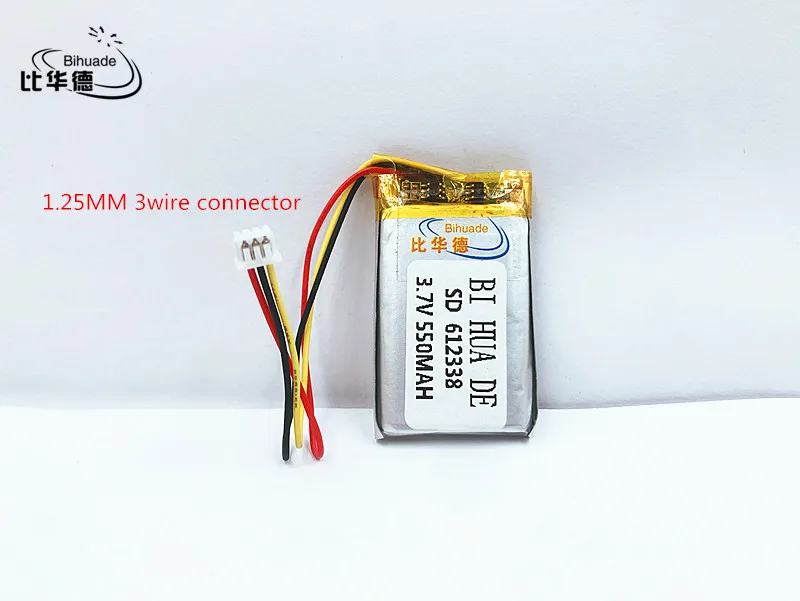 Li-po 1 25 мм 3 провода 7 В литий-полимерный аккумулятор 612338 602338 550 мАч MP3 MP4 MP5 DVR DVD PDA GPS