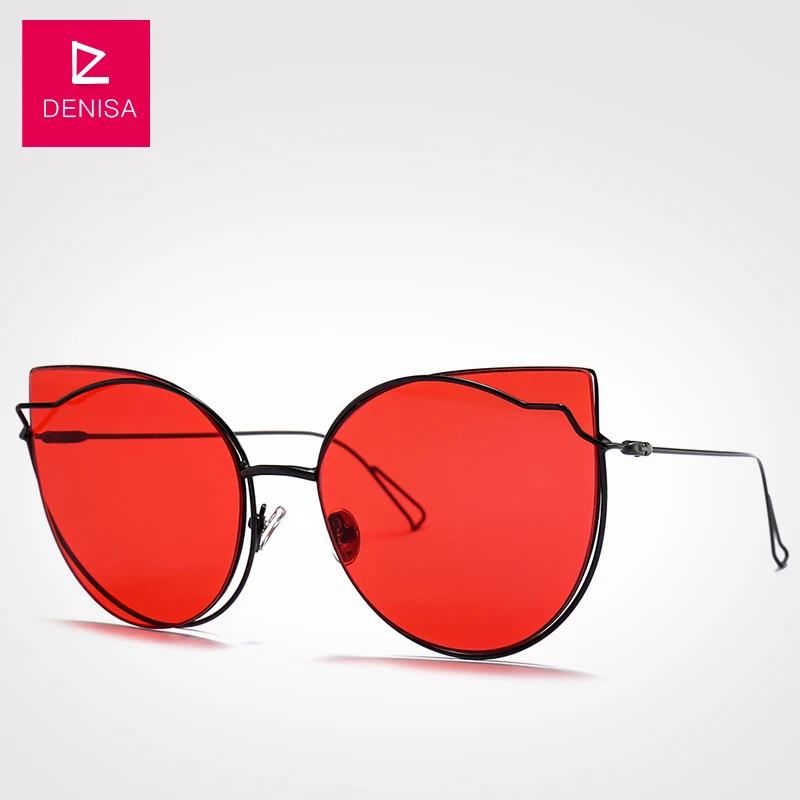 Red Sunglasses DENISA, Ретро стиль, красный кошачий глаз, солнцезащитные очки для женщин, модный бренд, стимпанк, Ретро стиль, для девушек, солнцезащитные очки, UV400, lunette de soleil femme, G18925 - Цвет линз: Red Sunglasses
