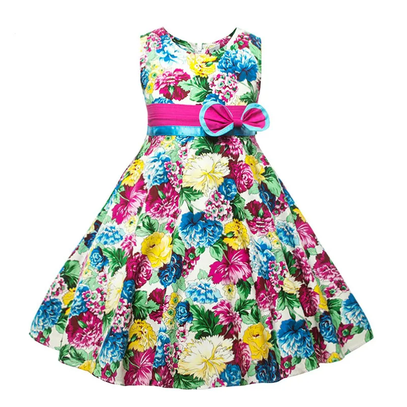 Платье для маленьких девочек 2018 летние с цветочным принтом без рукавов Детские