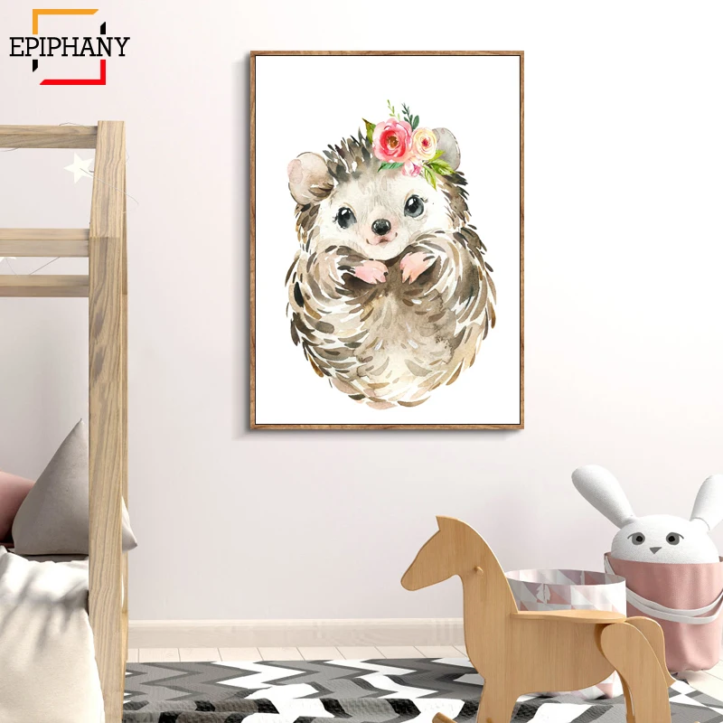 Детская животная печать енот дикая свинка Ежик Барсук кролик сова холст на