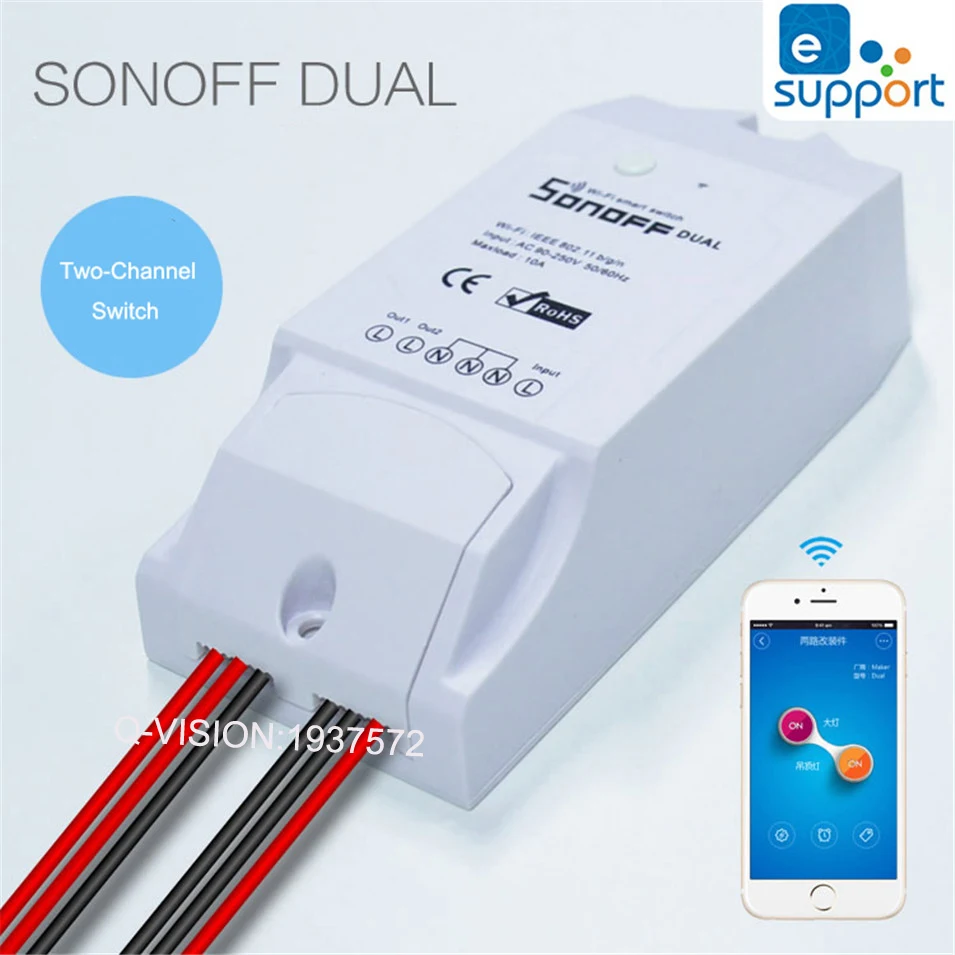 

Itead Sonoff Dual Smart Home 2 Way Wifi Smart Switch,Wireless Remote Control Intelligent DIY Timer Switch Automation Ewelink