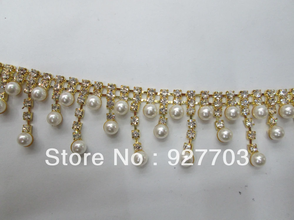 Цепочка с искусственным жемчугом и стразами 1 ярд|costume trim|1 yardrhinestone crystal |