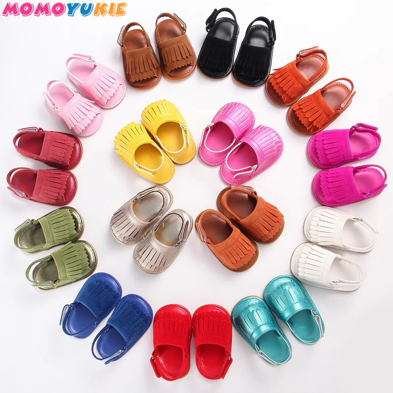 Mocasines de piel sint&eacute;tica para beb&eacute;, calzado elegante con borla, zapatos de beb&eacute; para ni&ntilde;as, con gancho y lazo, suela de goma dura-1