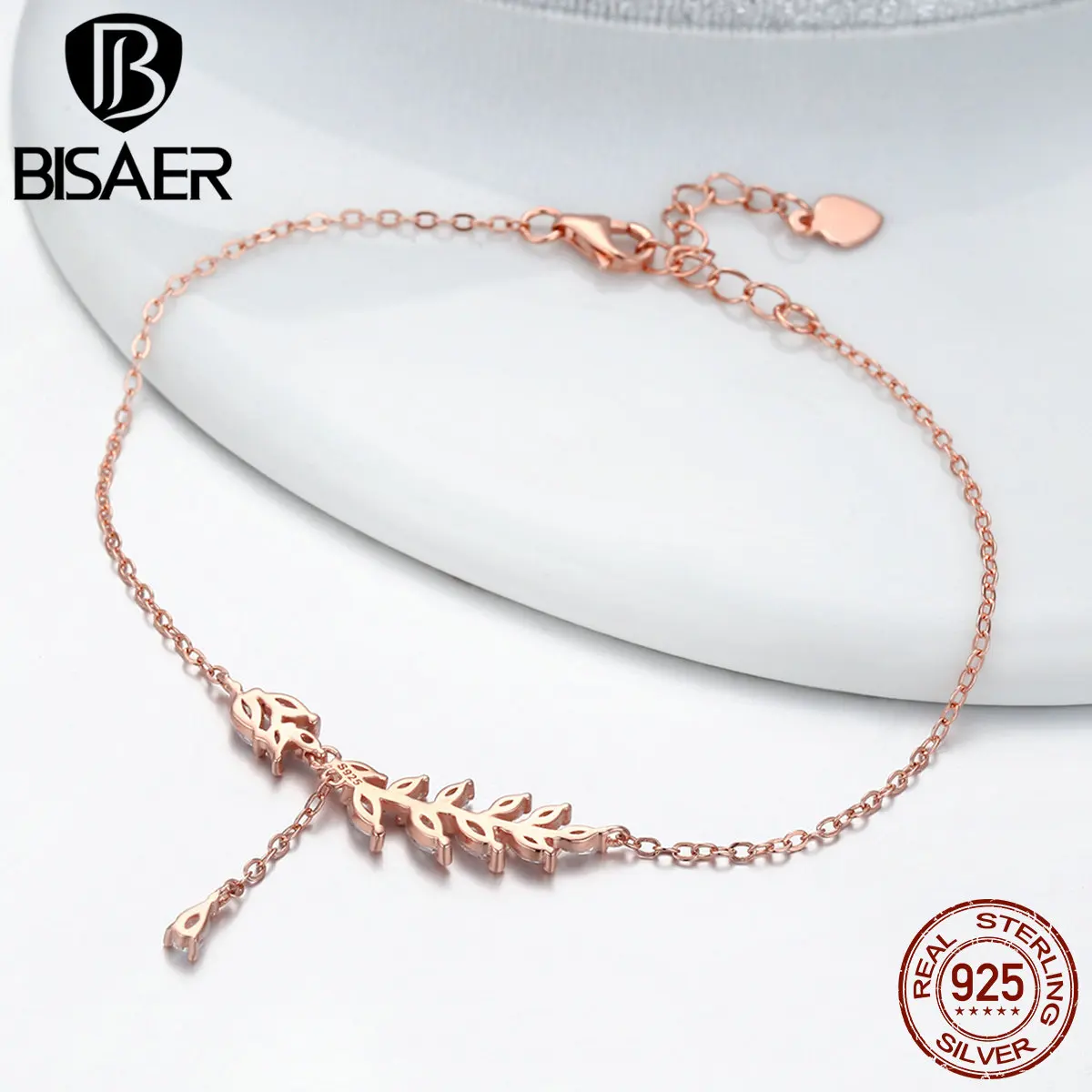BISAER,, 925 пробы, серебро, золото, дерево, листья, капля воды, капля омаров, женский браслет на цепочке, серебряные ювелирные изделия, GXB049
