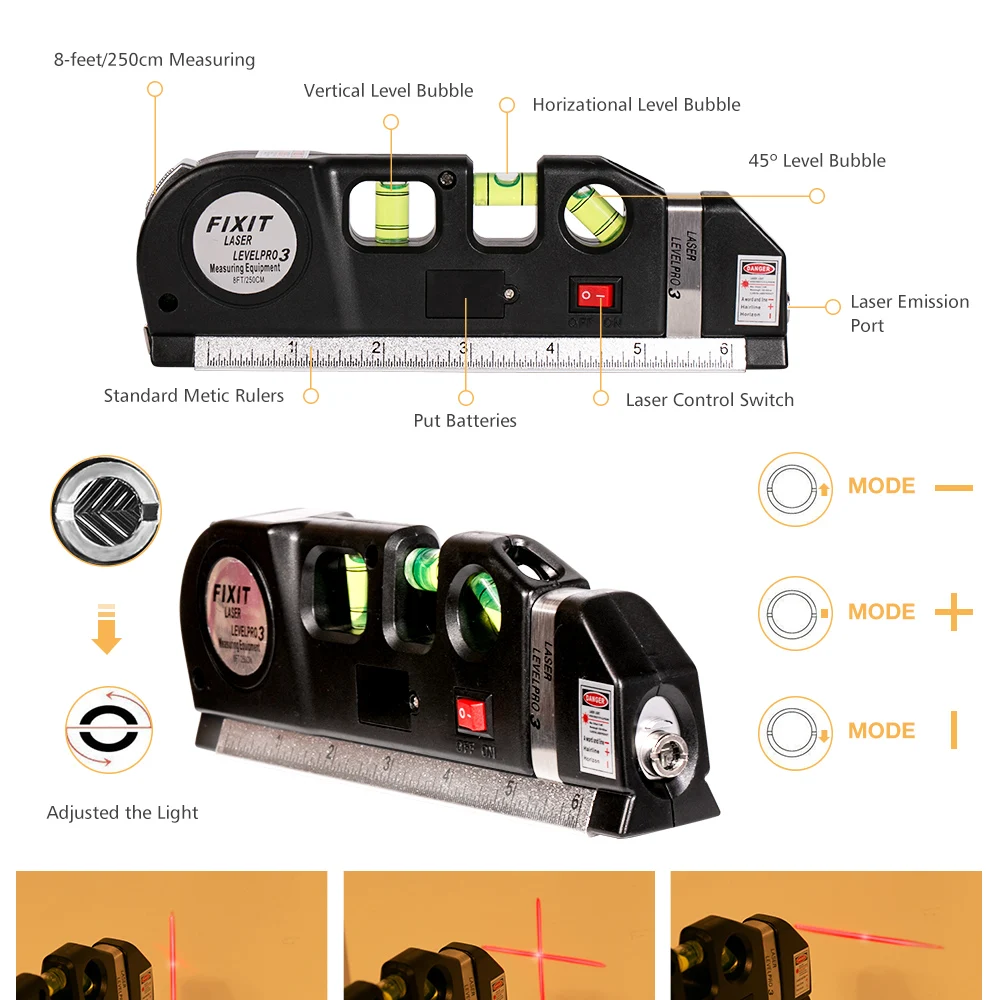 Многоцелевой лазерный уровень Горизонт Вертикальная линия измерение 8 футов +
