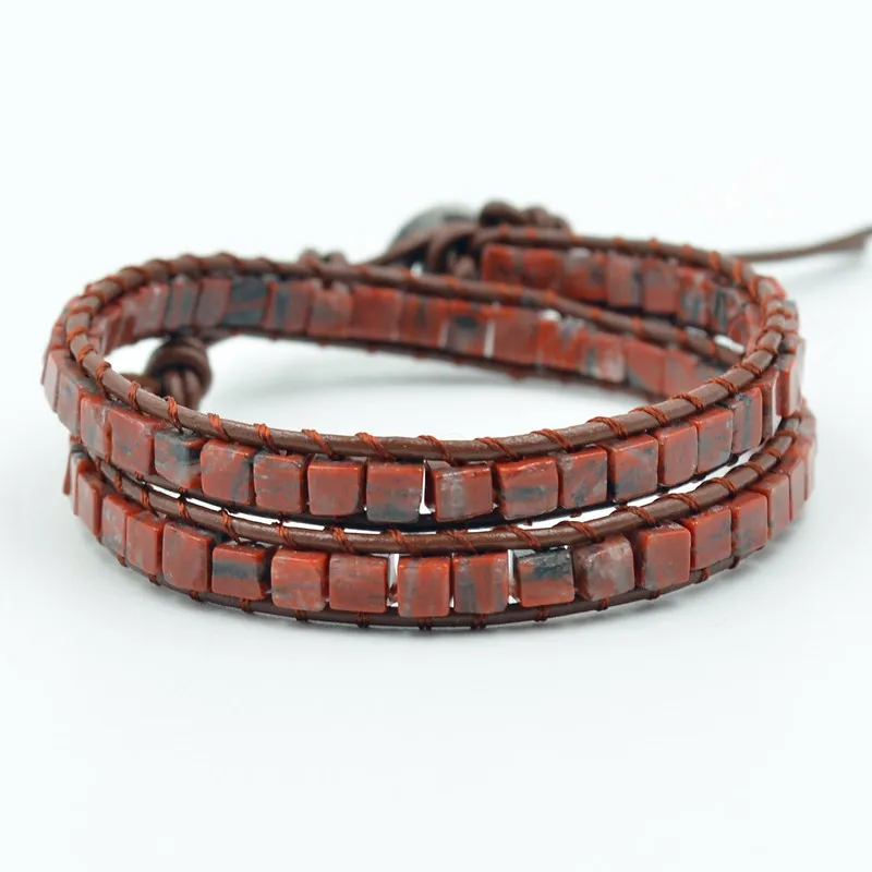 Women Leather Bracelets High End Mix Natural Stones 2 Strands Wrap Vintage Weaving Bead Bracelet Dropshipping | Украшения и