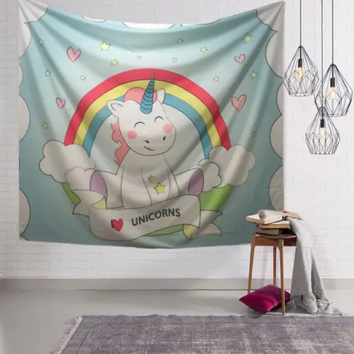 Милый мультфильм Единорог печати спальня гобелены Новая мода Рождество Декор