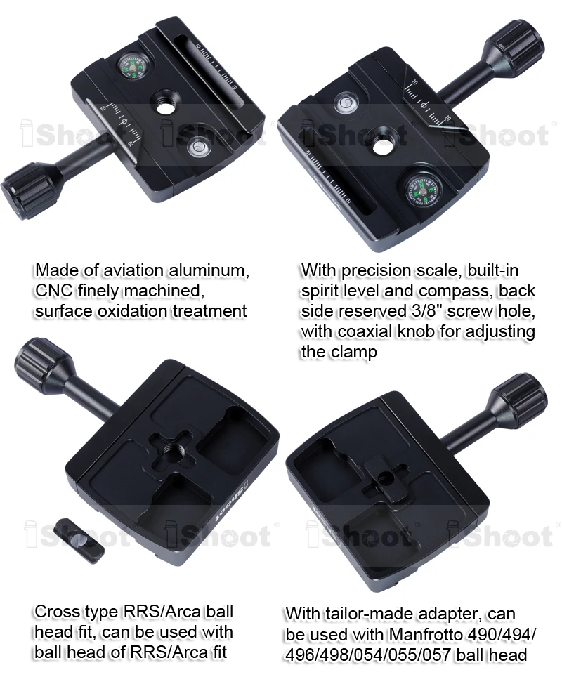 Зажим для Manfrotto 490 494 496 498 054 055 057, 200PL 410PL, RRS BH55 BH40 BH30 BH25, Arca Fit шаровая Головка быстросъемная пластина