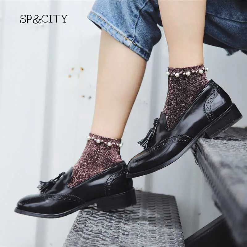 Винтажные перламутровые декоративные блестящие носки женские хипстерские