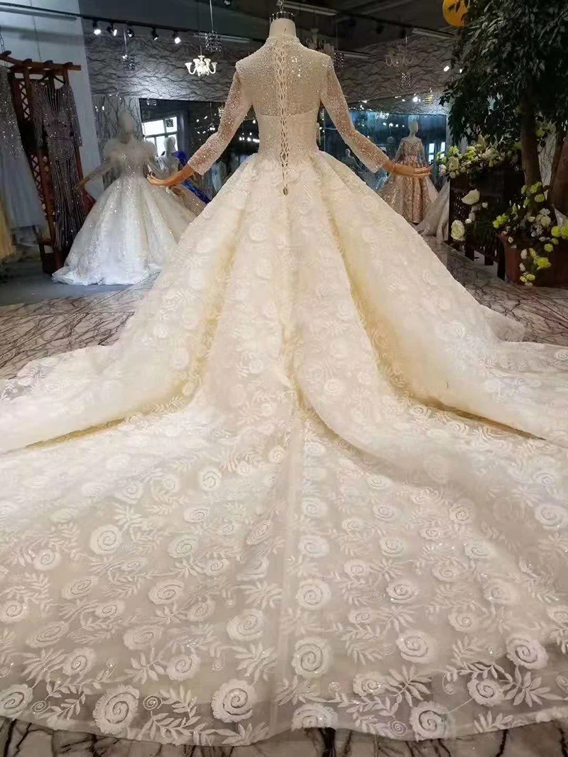 LSS439 мусульманские свадебные платья с высоким воротом и длинными рукавами из тюля