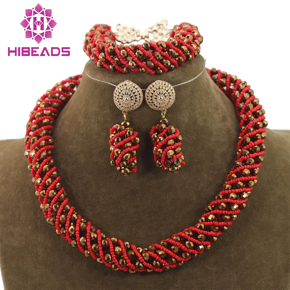 Модный комплект ювелирных изделий в африканском стиле красный бисер Бронзовый