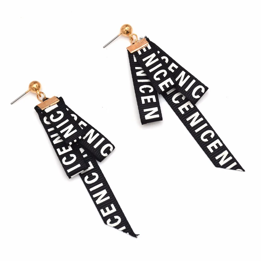 Простые Модные женские многослойные шелковые серьги с буквенным принтом
