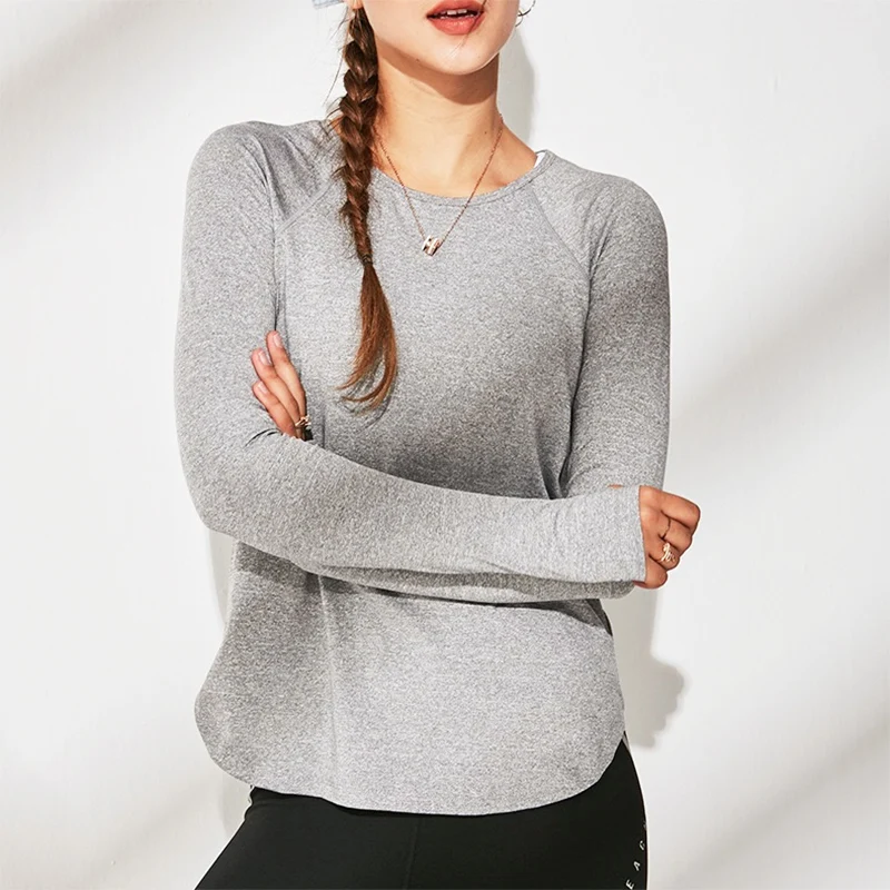 Цветная свободная спортивная рубашка с длинным рукавом для бега женские дышащие