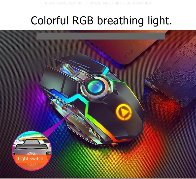 Yindiao A5 перезаряжаемая USB Беспроводная игровая мышь 2,4 Ghz Esports RGB с подсветкой, настольная мышь для ноутбука, мышь с кнопкой Moue, долгий режим ожидания