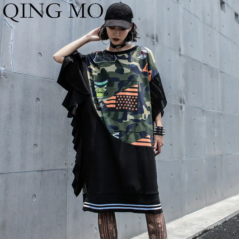QING MO женское камуфляжное платье футболка с принтом до колен расклешенными