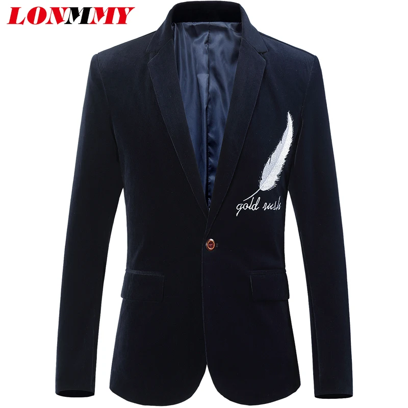 Мужской Блейзер LONMMY 3XL приталенный Модный повседневный блейзер с вышивкой перьев