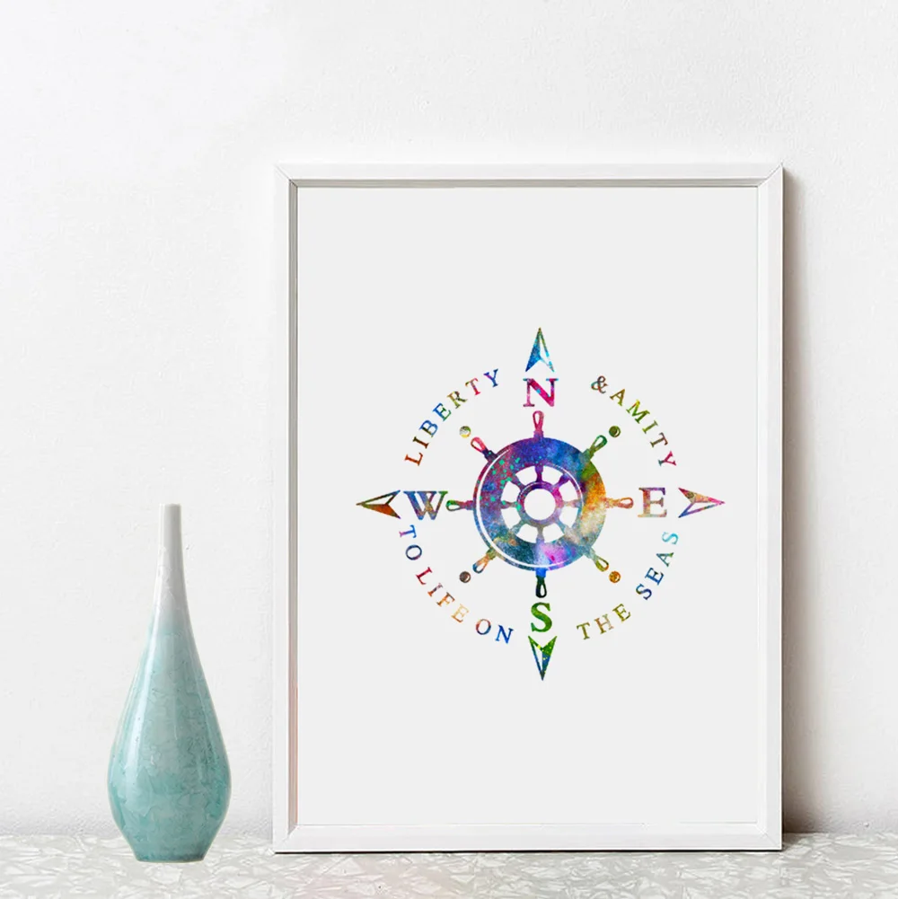 Морской Компас свобода и любовь к жизни в морях Художественная печать акварель