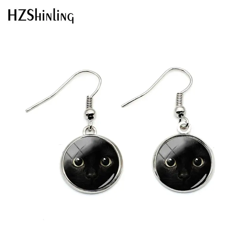 Женские серьги Крючки с изображением чёрного кота|Серьги-подвески| |