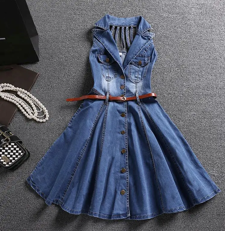 Tube top denim one-piece dress 