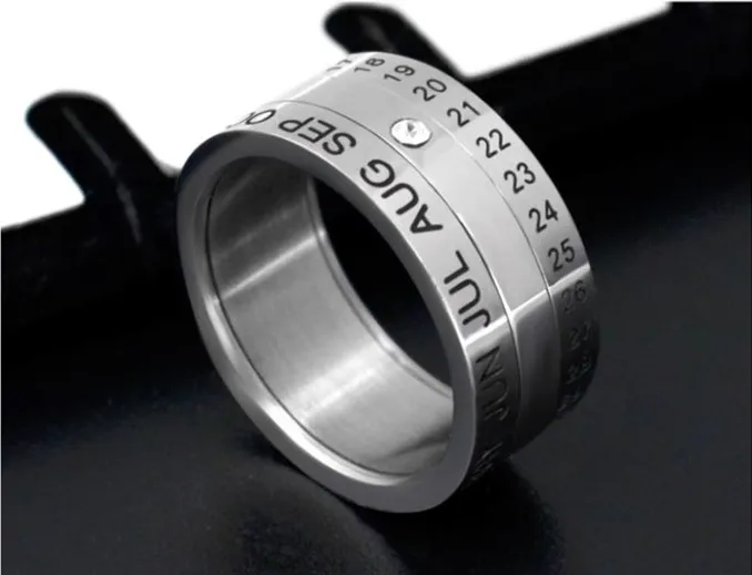 9 мм Количество и месяц буквы вращающиеся кольца для мужчин anillos Титан Нержавеющая сталь кольцо для вечеринки в стиле панк ювелирные изделия
