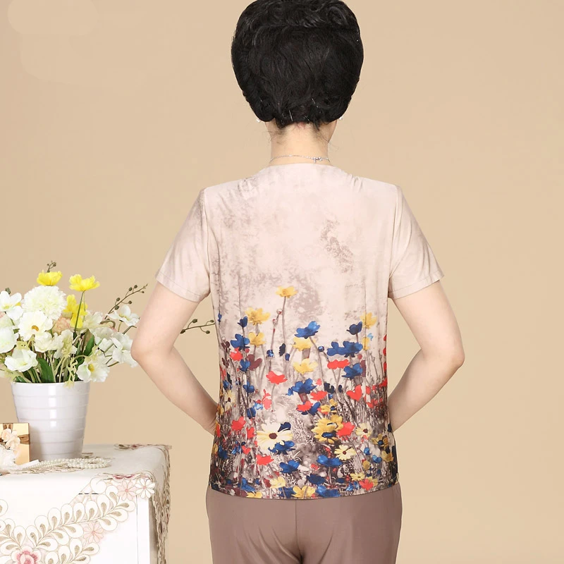  2pcs/set Summer Style Middle Age Women O-neck Short Sleeve T shirt Tops + Pants Plus Size Mother Clothing Cheap Suit | Женская одежда