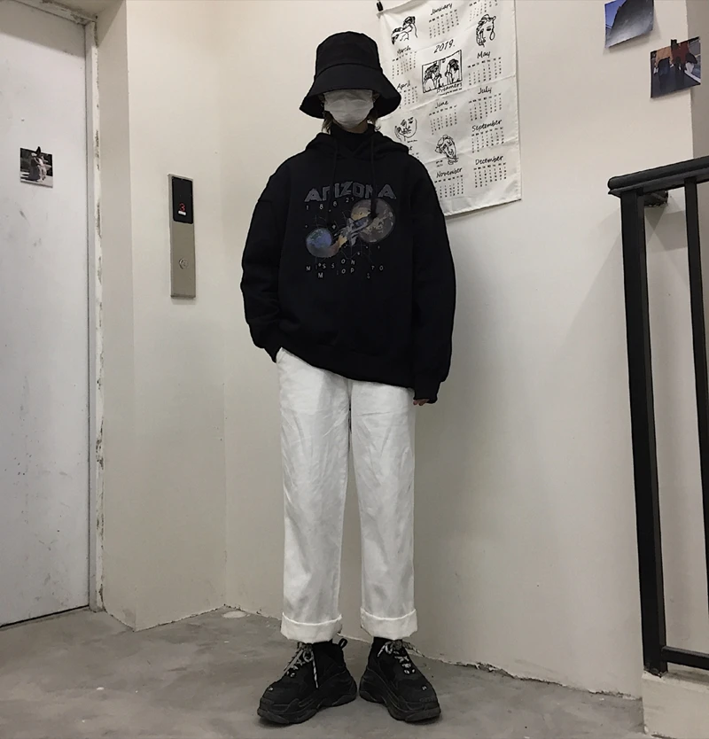 Корейская Осенняя толстовка с надписью «Planet Harajuku», толстовка в стиле хип-хоп большого размера, свободные повседневные топы Ulzzang, Женская забавная Толстовка для пары
