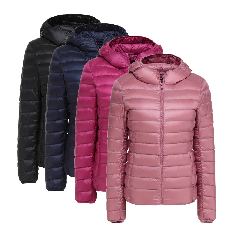 Ультра легкий пуховик зимний женский на утином пуху с капюшоном куртки длинным