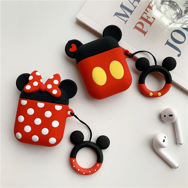 For AirPods Case Cute 3D Cartoon Earphone Apple Airpods 2 Soft Silicone Protect Cover Funda with Finger Ring Strap | Электроника