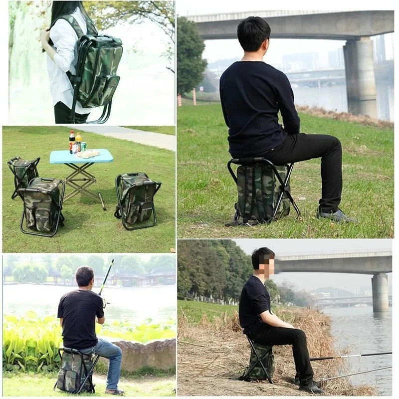 outdoor folding camping fishing chair stool backpack with cooler insulated picnic bag hiking camouflage seat table bag free global shipping