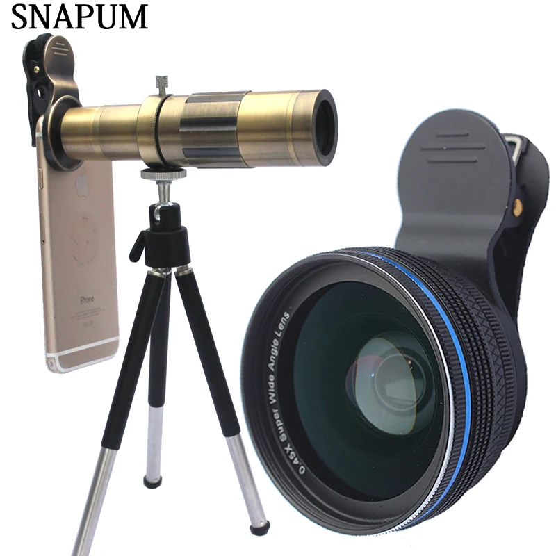SNAPUM мобильный телефон 12x 18x 20x телескоп + 0.45X широкоугольный объектив 10x Макро 3 в 1
