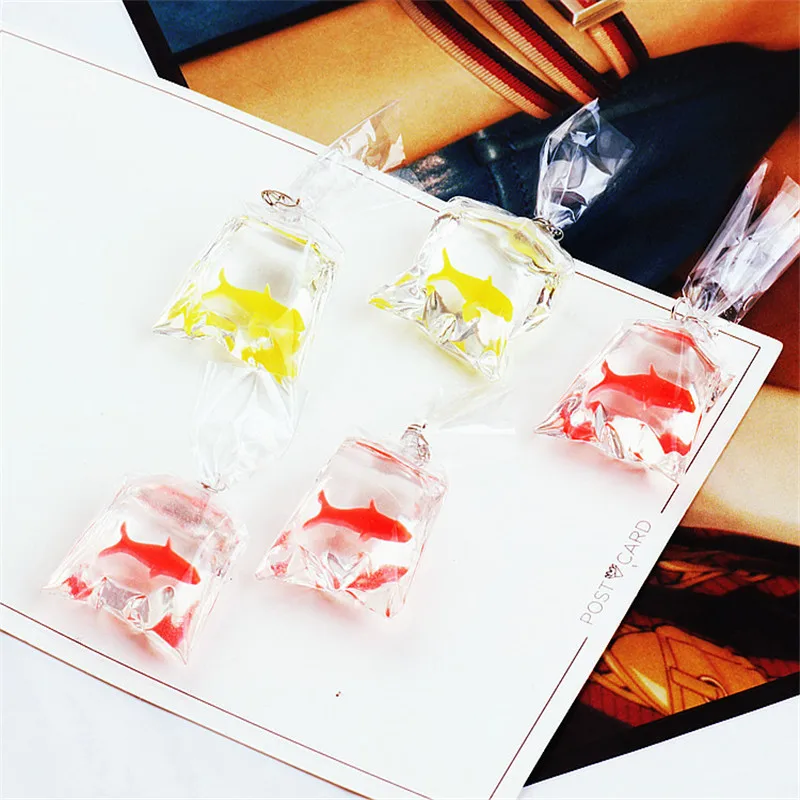 Trendy New 3D Plastic Acrylic Gold Fish Bag Shape DIY Jewelry Charms Ornament Accessories Material Earring Floating Charm Craft | Украшения