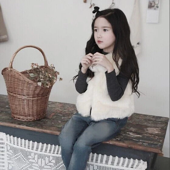 Милый жилет из искусственного меха для девочек детская зимняя верхняя одежда