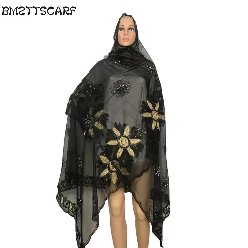 Африканская Женская шаль мусульманская вышивка женский платок большой шарф из