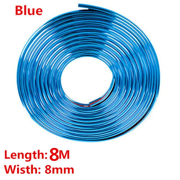 Chrome Blue 8 м/рулон стопорные кольца для автомобильных колес ступица протектор шин защитная линия резиновая отливка декоративная полоска Хром Стайлинг наклейка универсальная посадка - Цвет: Chrome Blue