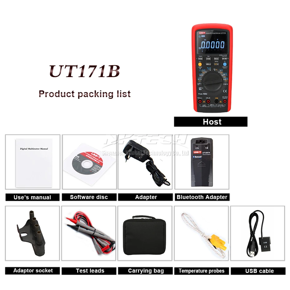 UNI-T Промышленный Цифровой мультиметр UT171A UT171B UT171C для хранения данных AC DC Вольт Ампер USB/Bluetooth передача 100 кГц LoZ - Цвет: UT171B with UT-D07A