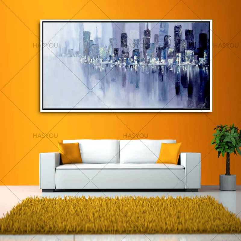 100% роспись вручную свободные отражения темного города картины маслом на холсте