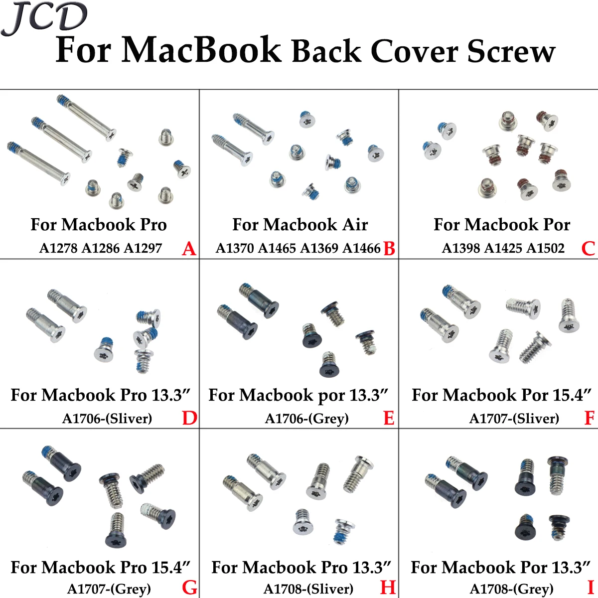 JCD чехол для компьютера, задняя крышка, винты для MacBook Pro 1" 15" A1278 A1398 A1425 A1706 A1707 A1708 для MacBook Air A1370