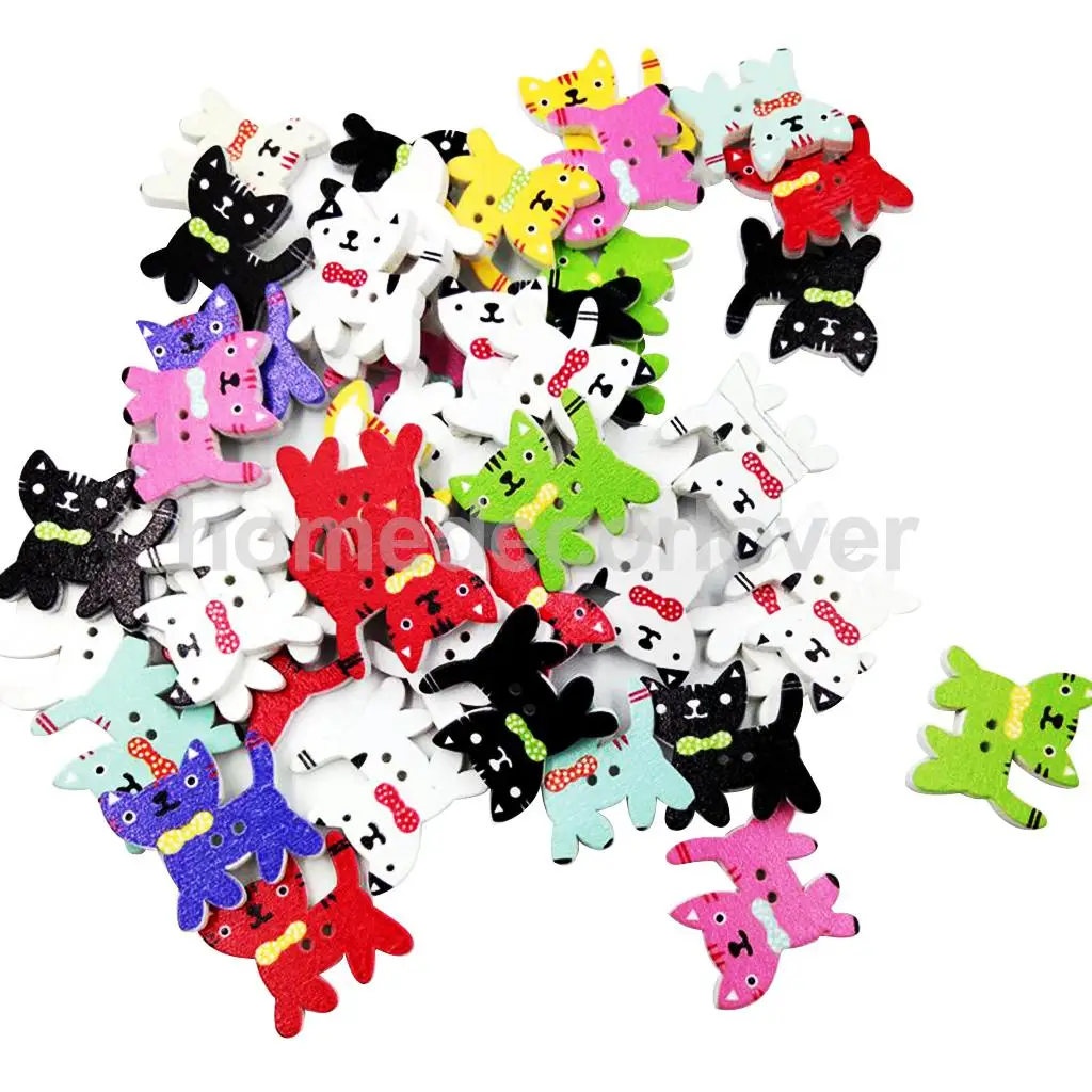 50 Pieces Assorted Wooden 2 Holes Buttons Cat Shaped Flat Embellishments for Sewing Crafts Scrapbook | Дом и сад