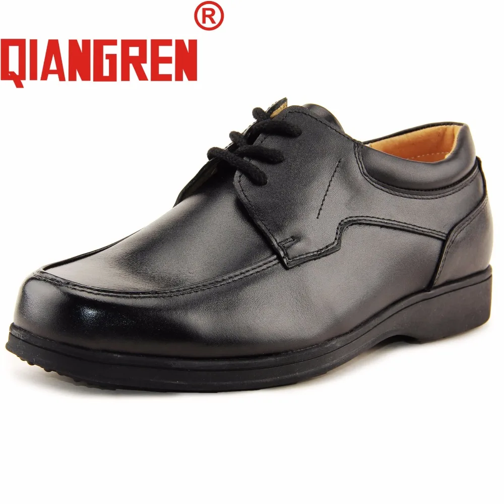 

QIANGREN Military Brand Men's Spring Autumn Genuine Leather Government Staff Black Dress Shoes Male Business Officer Work Shoes
