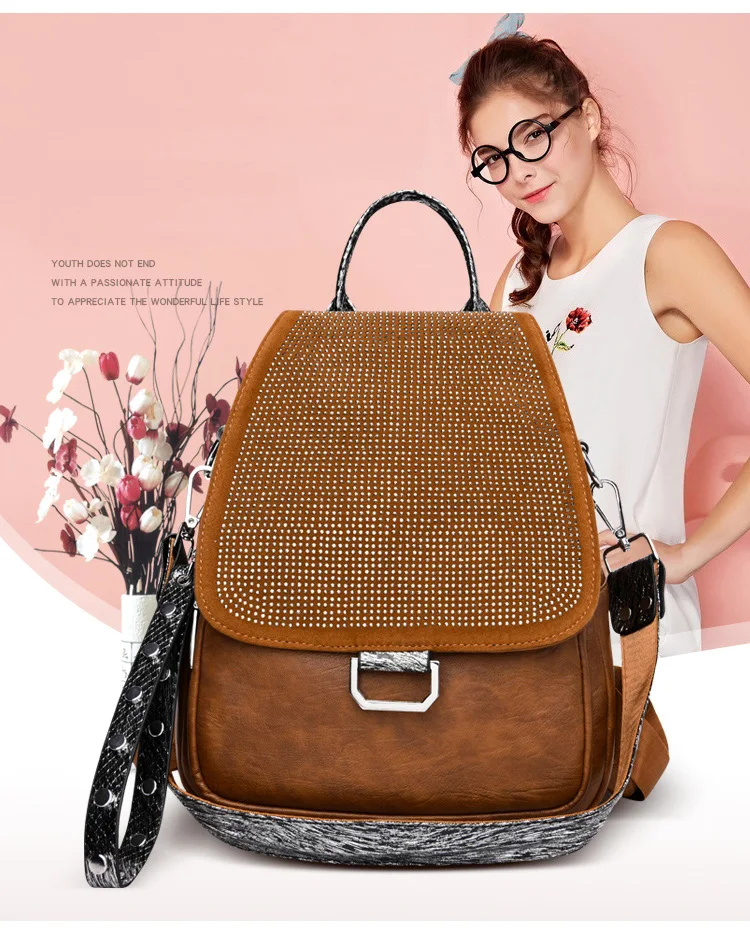 Women's Embroidered Backpack Women's Sequins Travel Backpack Women's Diamond Studded Backpack Mochilas Shoulder Bags School bag