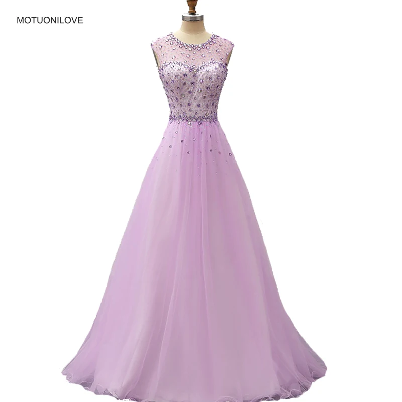 

Robe de soiree Backless Beading Crystals BlingBling Lilac Long Evening Dresses Elegant vestido de festa Banquet Party Prom Dress