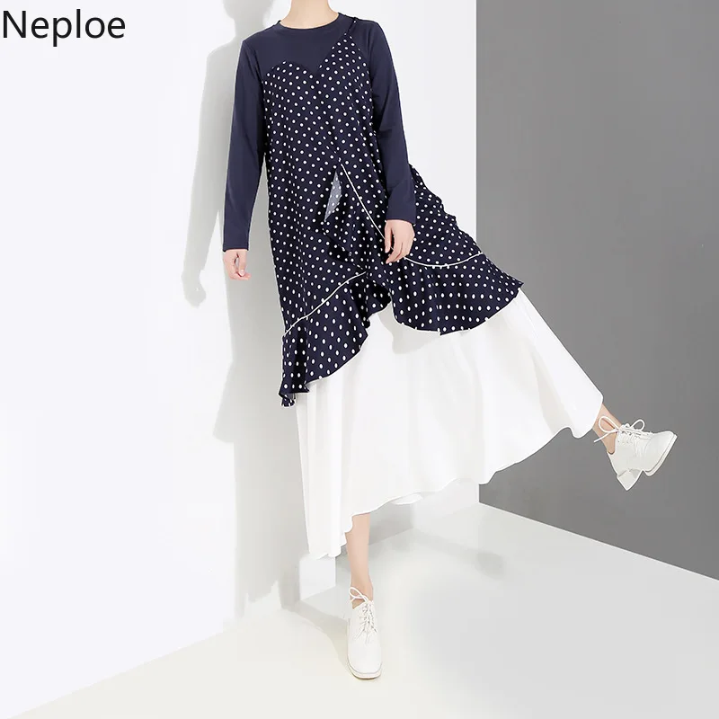 Neploe 2019 весенне-летнее женское платье в горошек с асимметричными оборками стиле