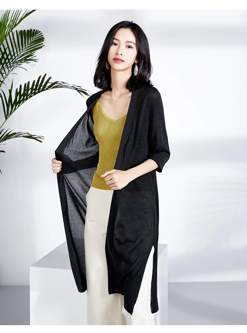 Suvance Summer Fashion V Neck 3 Color Long Cardigan Patchwork Knitted Loose Sunscreen Women Outwear |