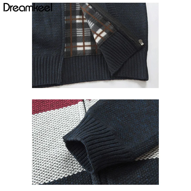 Мужской утепленный свитер в полоску на молнии с шерстяной подкладкой | Мужская