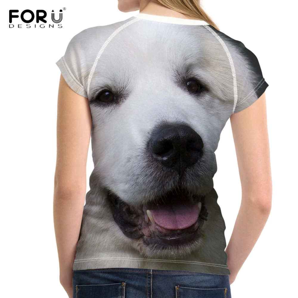FORUDESIGNS/модные брендовые женские футболки с принтом милой собаки Пиренеи короткие