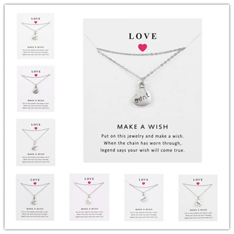 Простое ожерелье с подвеской для членов семьи серебряное золотое надписью Wish Card