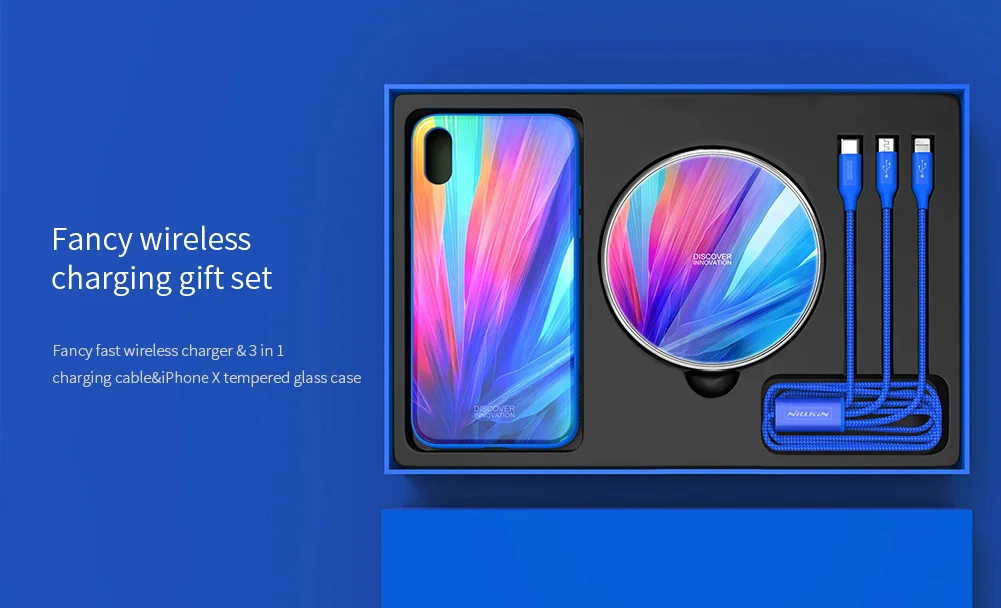 Nillkin 3 в 1 10 Вт Быстрое беспроводное зарядное устройство для IPhone X чехол из закаленного стекла для телефона чехол с usb-кабелем type-C для зарядки