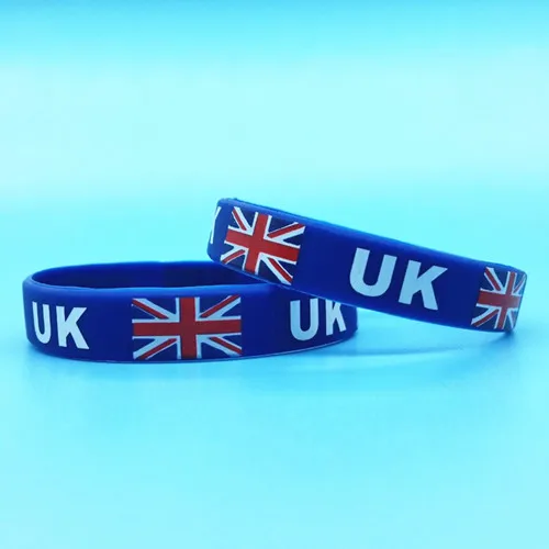 UK 1 шт., спортивный браслет с рисунком флага, силиконовый браслет с логотипом страны мира, браслет для мужчин и женщин, резиновый ремешок на запястье, ювелирные аксессуары - Окраска металла: UK