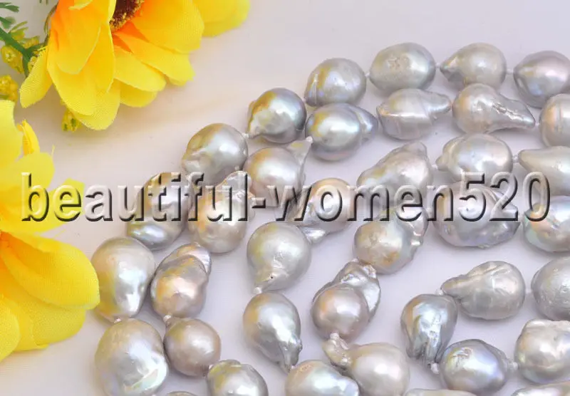 

Z8283 18mm GRAY BAROQUE KESHI REBORN PEARL Necklace 50inch