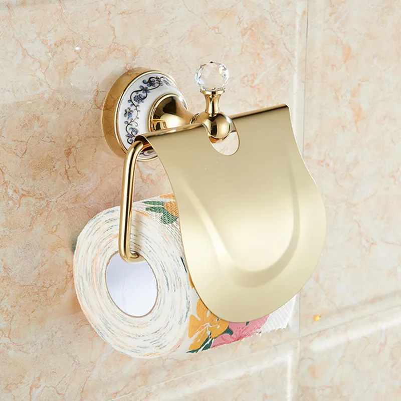 

Free shipping Luxury Europe style copper ceramic round bathroom toilet paper holder with solid cover G5005